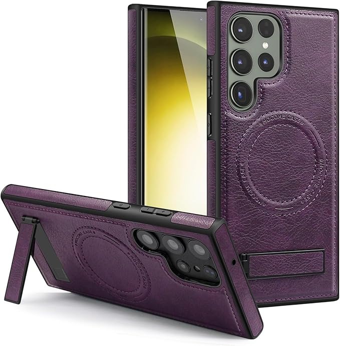 Luxury Retro Leather Back Cover With Invisible Stand Magnetic Wireless Charging Case For Samsung Galaxy S23 Ultra, S24 Ultra & S25 Ultra - Image 4