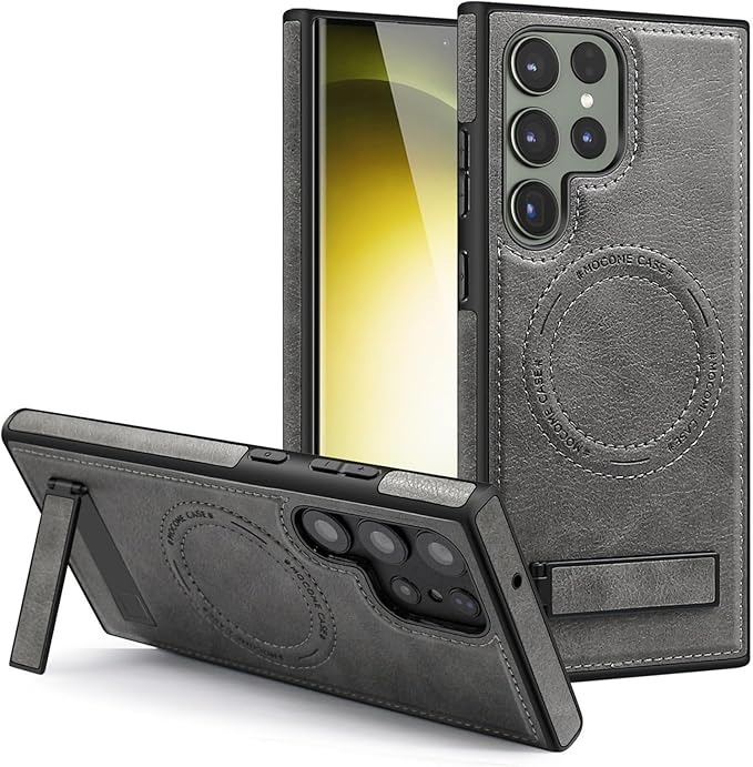 Luxury Retro Leather Back Cover With Invisible Stand Magnetic Wireless Charging Case For Samsung Galaxy S23 Ultra, S24 Ultra & S25 Ultra - Image 3