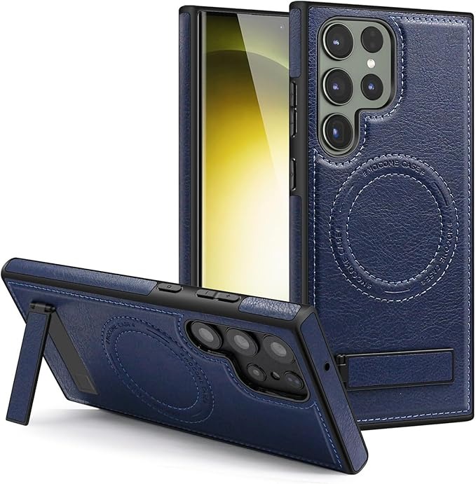 Luxury Retro Leather Back Cover With Invisible Stand Magnetic Wireless Charging Case For Samsung Galaxy S23 Ultra, S24 Ultra & S25 Ultra - Image 5