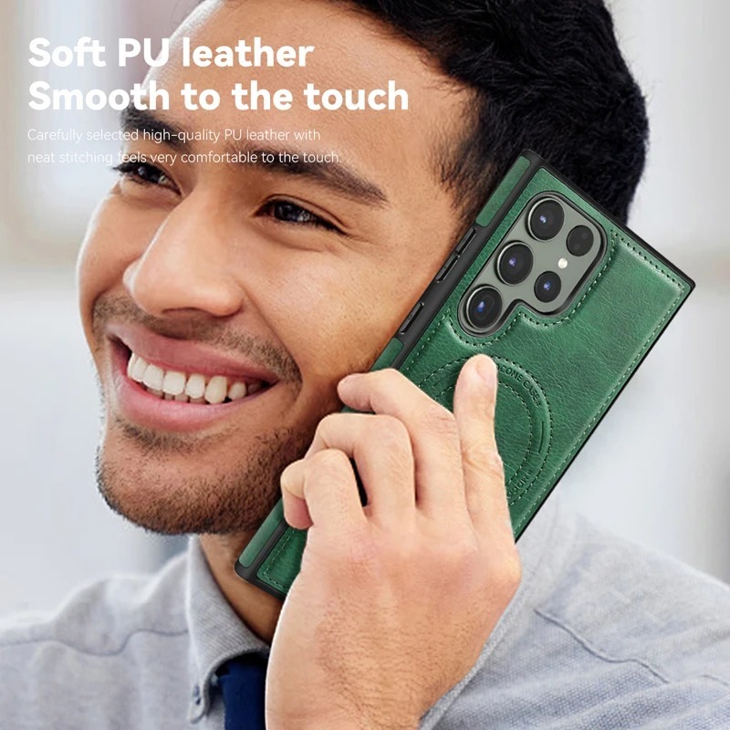 Luxury Retro Leather Back Cover With Invisible Stand Magnetic Wireless Charging Case For Samsung Galaxy S23 Ultra, S24 Ultra & S25 Ultra - Image 14