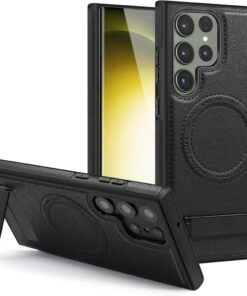 Alternative view of Luxury Retro Leather Back Cover With Invisible Stand Magnetic Wireless Charging Case For Samsung Galaxy S23 Ultra, S24 Ultra & S25 Ultra