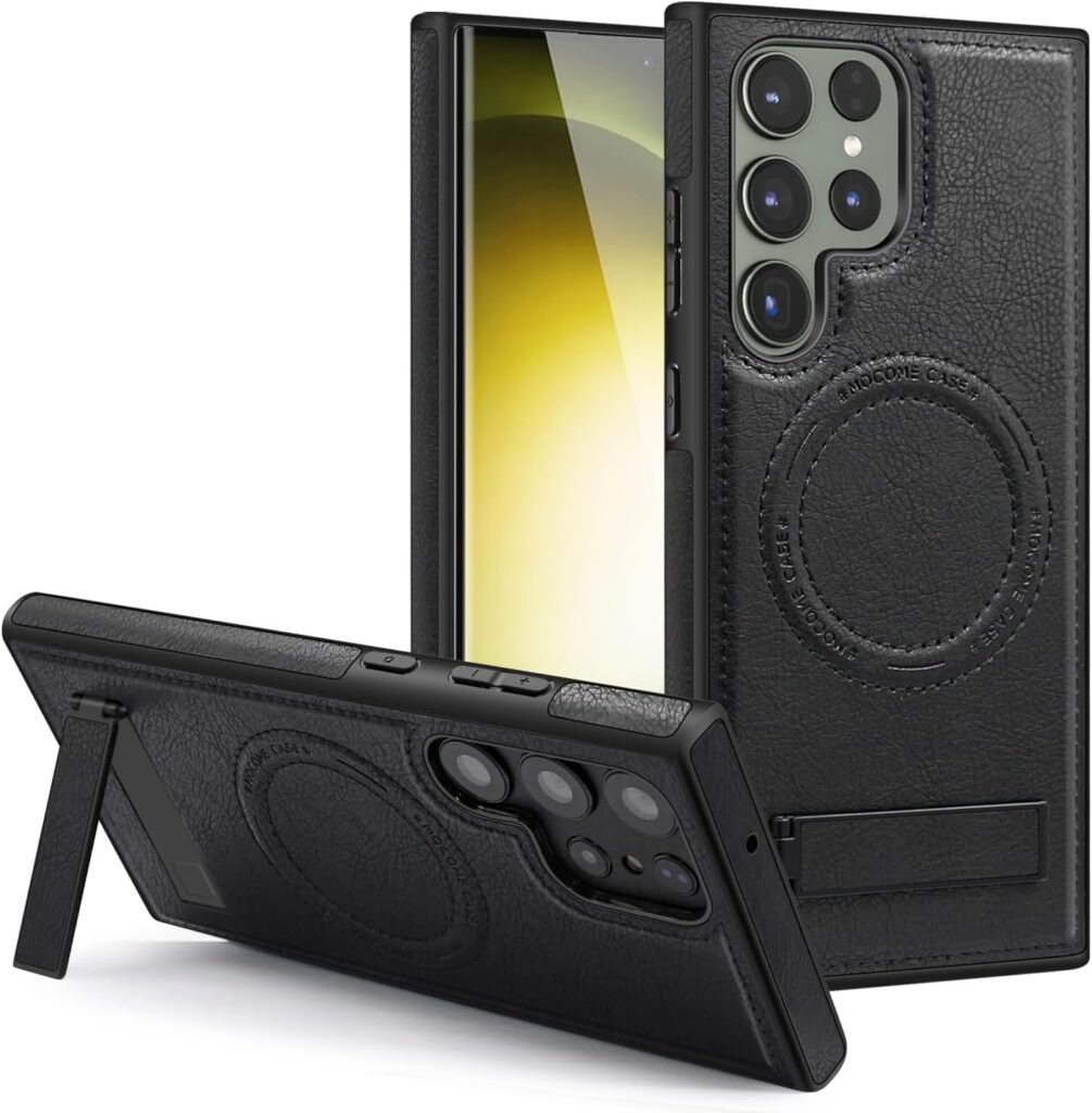 Luxury Retro Leather Back Cover With Invisible Stand Magnetic Wireless Charging Case For Samsung Galaxy S23 Ultra, S24 Ultra & S25 Ultra - Image 2