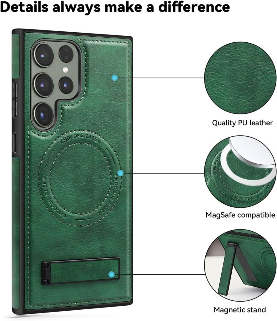 Luxury Retro Leather Back Cover With Invisible Stand Magnetic Wireless Charging Case For Samsung Galaxy S23 Ultra, S24 Ultra & S25 Ultra - Image 12