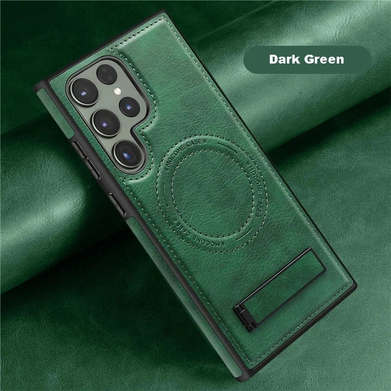 Luxury Retro Leather Back Cover With Invisible Stand Magnetic Wireless Charging Case For Samsung Galaxy S23 Ultra, S24 Ultra & S25 Ultra - Image 16