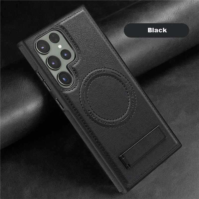 Luxury Retro Leather Back Cover With Invisible Stand Magnetic Wireless Charging Case For Samsung Galaxy S23 Ultra, S24 Ultra & S25 Ultra - Image 17