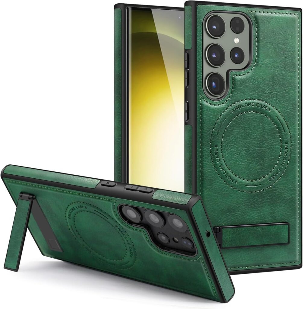 Luxury Retro Leather Back Cover With Invisible Stand Magnetic Wireless Charging Case For Samsung Galaxy S23 Ultra, S24 Ultra & S25 Ultra - Image 6