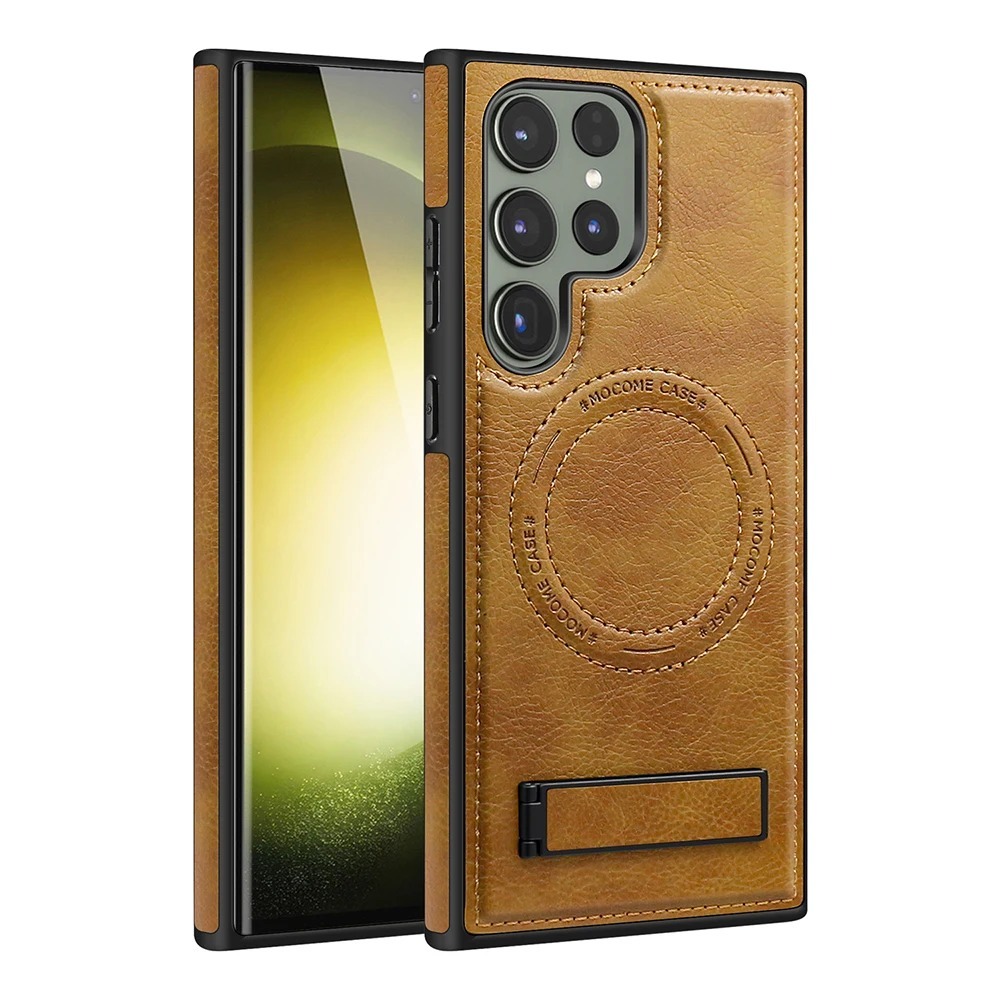 Luxury Retro Leather Back Cover With Invisible Stand Magnetic Wireless Charging Case For Samsung Galaxy S23 Ultra, S24 Ultra & S25 Ultra - Image 7