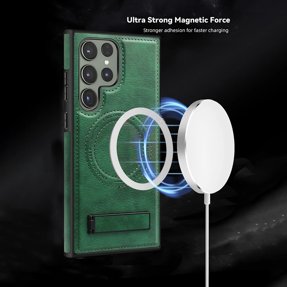 Luxury Retro Leather Back Cover With Invisible Stand Magnetic Wireless Charging Case For Samsung Galaxy S23 Ultra, S24 Ultra & S25 Ultra - Image 8