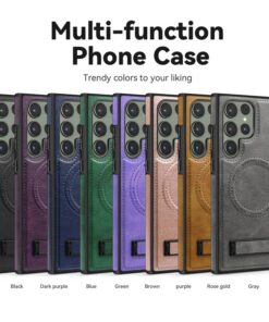 Luxury Retro Leather Back Cover With Invisible Stand Magnetic Wireless Charging Case For Samsung Galaxy S23 Ultra, S24 Ultra & S25 Ultra