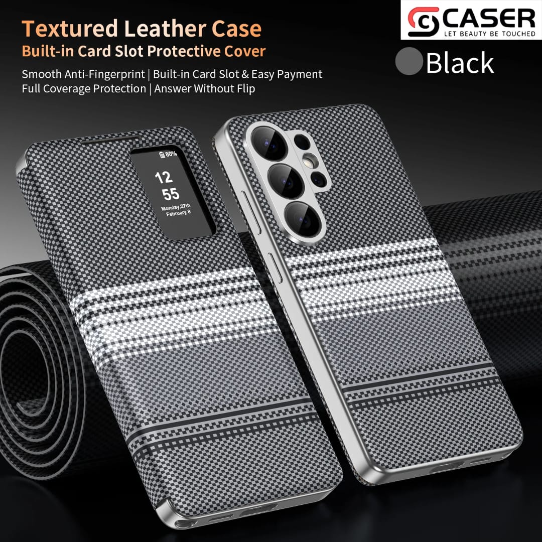 Horizon Series Textured Leather Smart Flip Cover – Built-in Card Wallet & Interactive View Window - Image 18