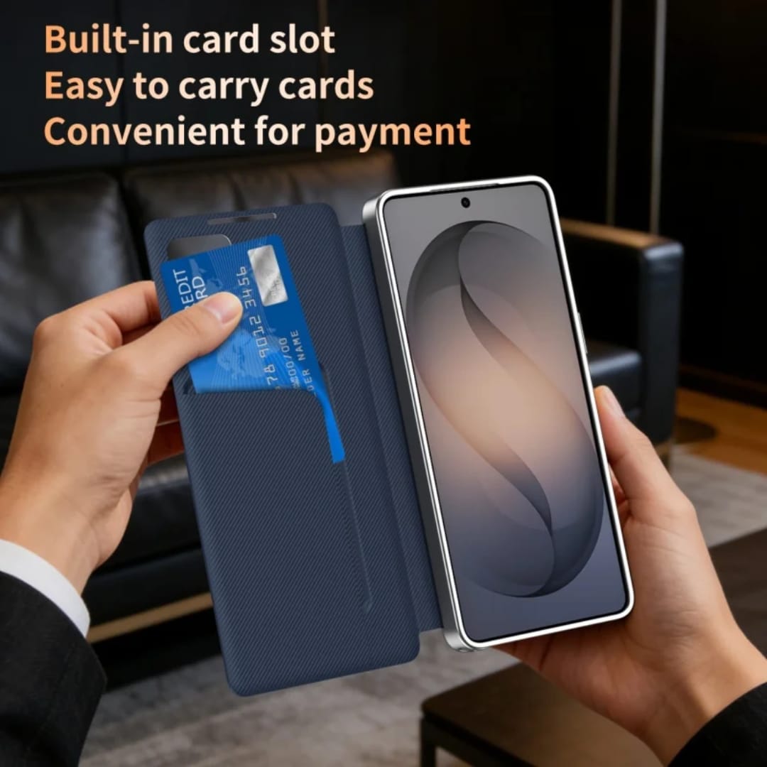 Horizon Series Textured Leather Smart Flip Cover – Built-in Card Wallet & Interactive View Window - Image 12