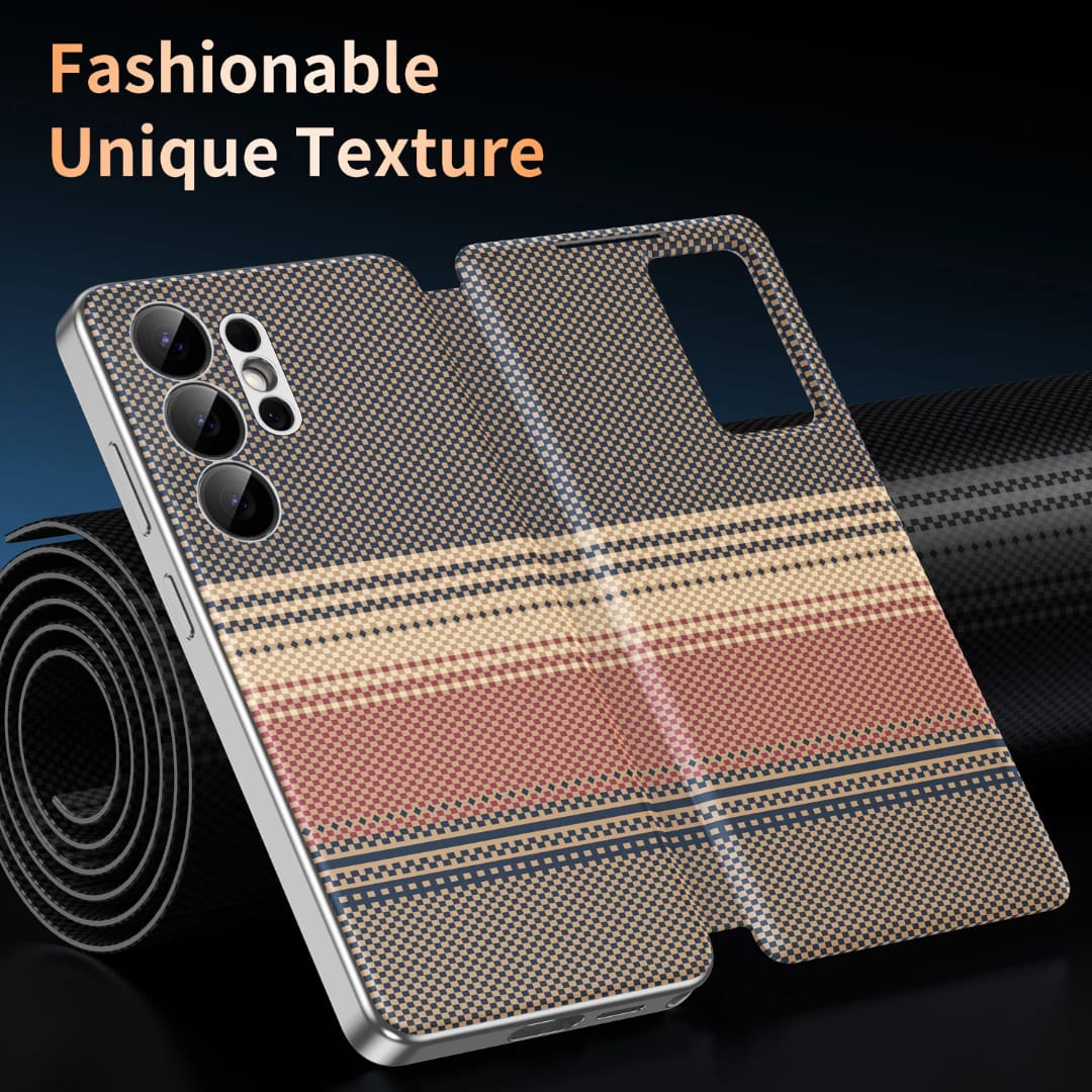 Horizon Series Textured Leather Smart Flip Cover – Built-in Card Wallet & Interactive View Window - Image 3