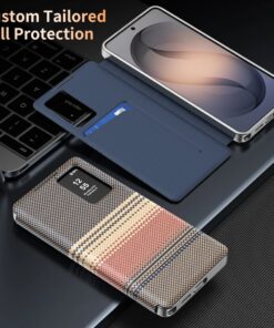 Alternative view of Horizon Series Textured Leather Smart Flip Cover – Built-in Card Wallet & Interactive View Window