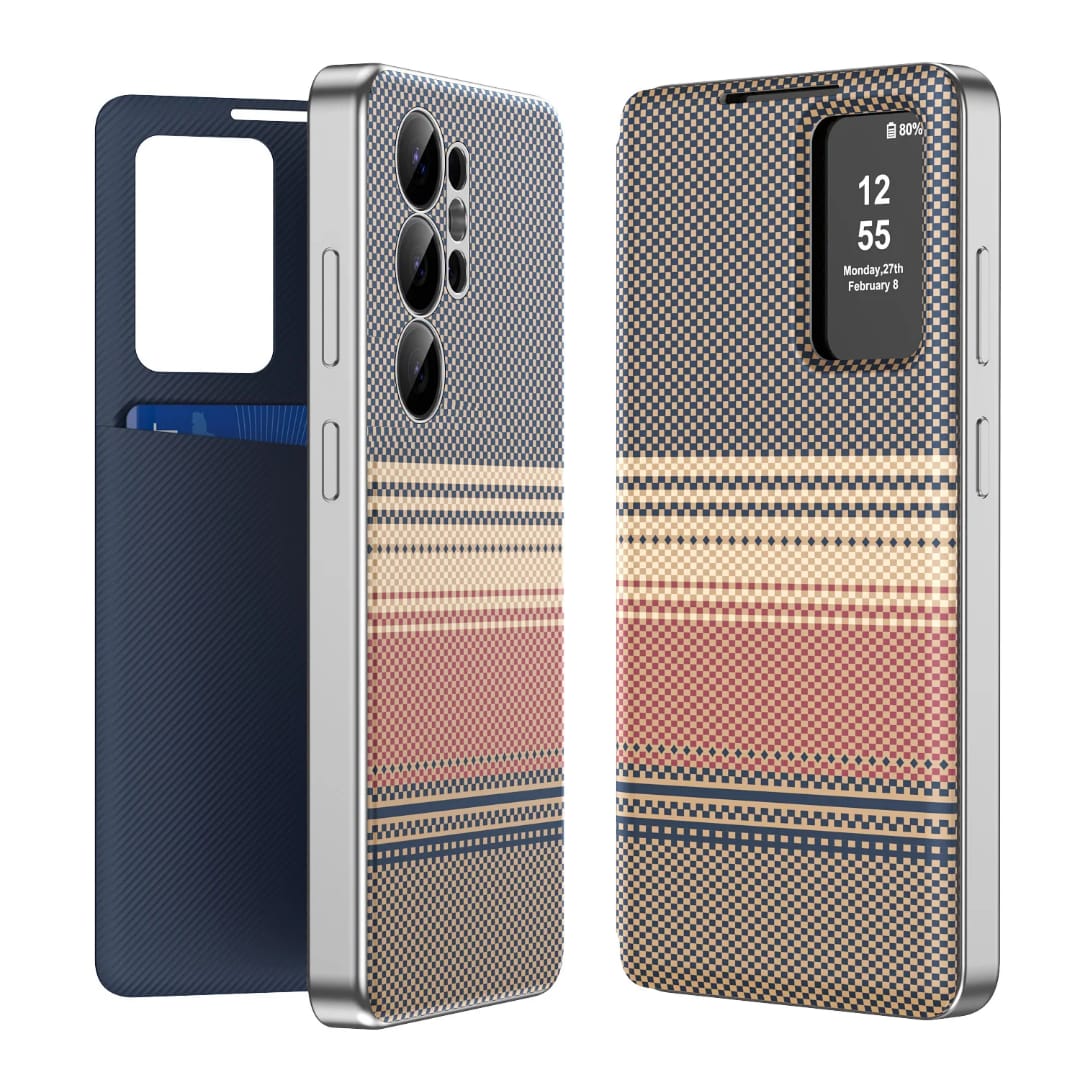 Horizon Series Textured Leather Smart Flip Cover – Built-in Card Wallet & Interactive View Window - Image 4