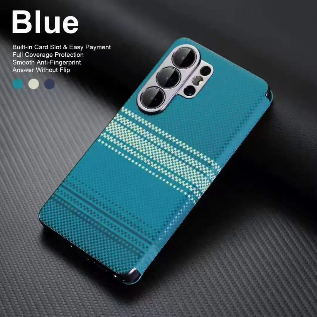 Horizon Series Textured Leather Smart Flip Cover – Built-in Card Wallet & Interactive View Window - Image 5