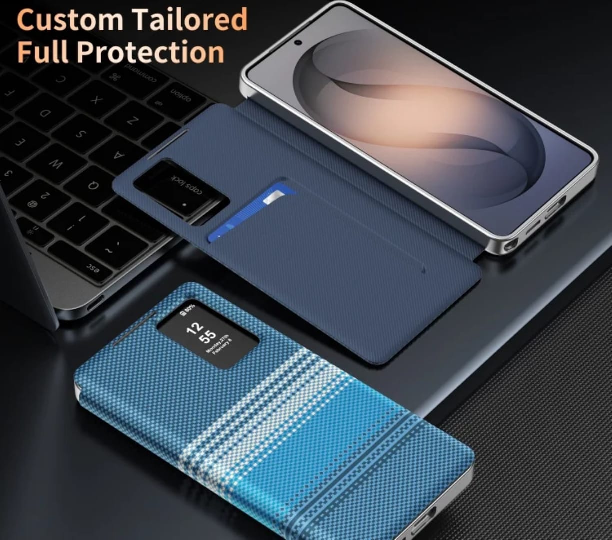 Horizon Series Textured Leather Smart Flip Cover – Built-in Card Wallet & Interactive View Window - Image 7