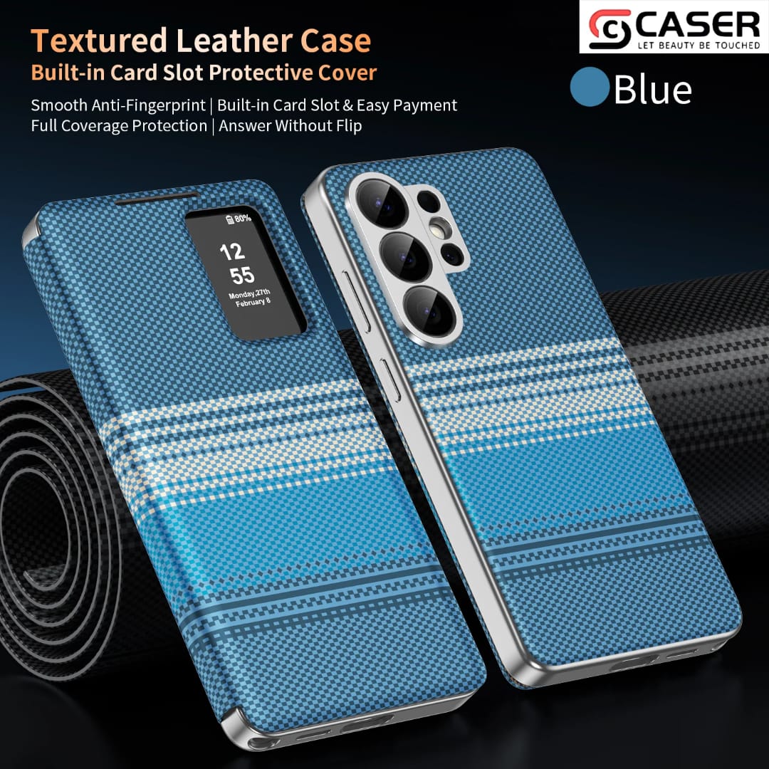 Horizon Series Textured Leather Smart Flip Cover – Built-in Card Wallet & Interactive View Window - Image 10