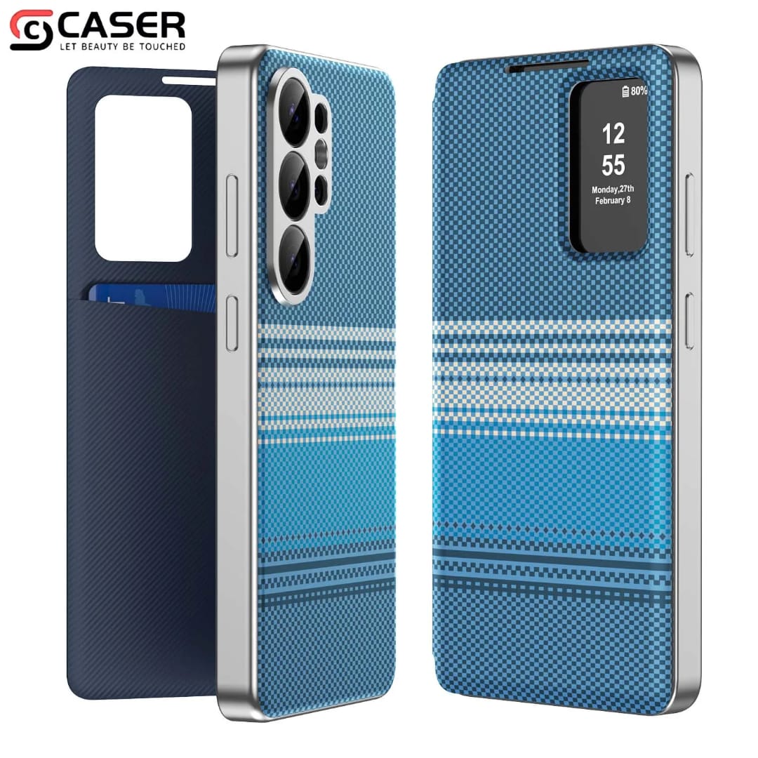 Horizon Series Textured Leather Smart Flip Cover – Built-in Card Wallet & Interactive View Window - Image 11